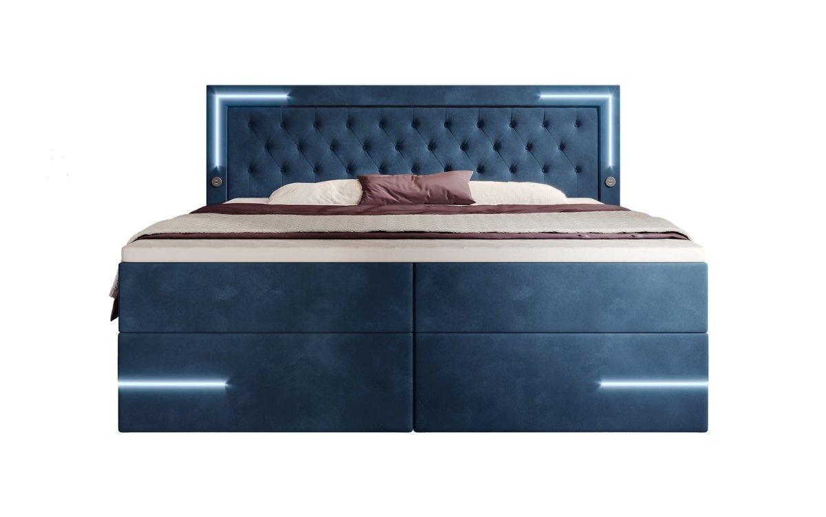 Boxspringbett Carlotta mit LED, Stauraum und USB (Samt) - Luxusbetten24