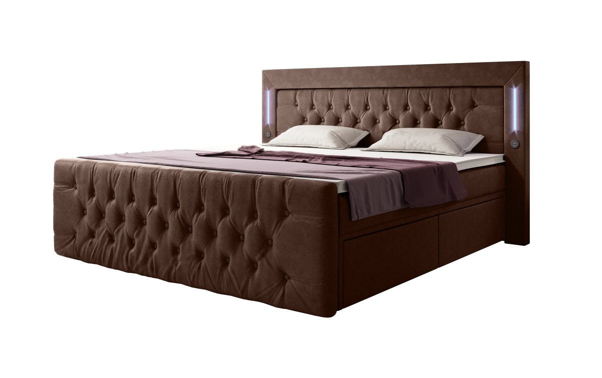 Boxspringbett Charme mit LED, USB und Stauraum (4 Schubladen) - Luxusbetten24