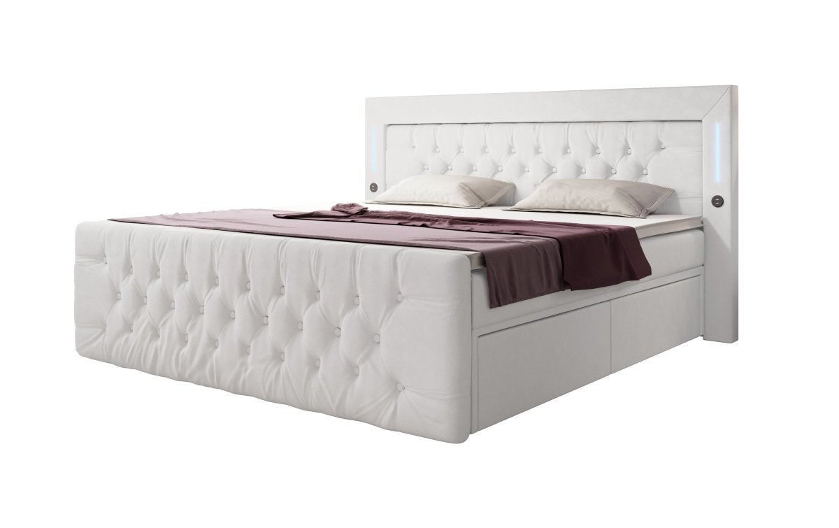 Boxspringbett Charme mit LED, USB und Stauraum (4 Schubladen) - Luxusbetten24