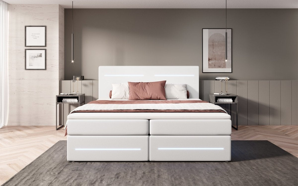 Boxspringbett Evelyn mit Stauraum und LED (Kunstleder) - Luxusbetten24