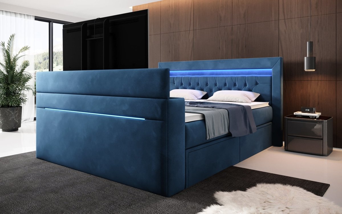 Boxspringbett Jupiter mit TV Lift, RGB und Stauraum - Luxusbetten24