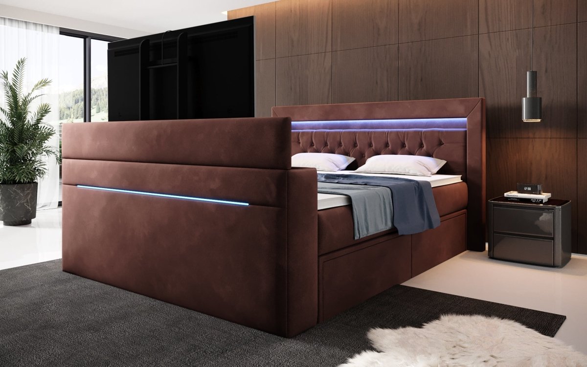 Boxspringbett Jupiter mit TV Lift, RGB und Stauraum - Luxusbetten24