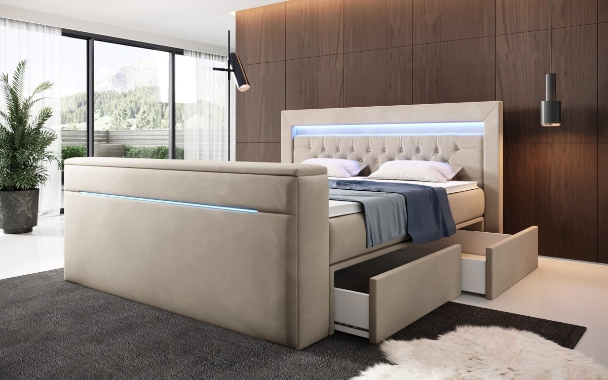 Boxspringbett Jupiter mit TV Lift, RGB und Stauraum - Luxusbetten24