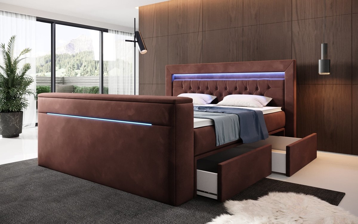 Boxspringbett Jupiter mit TV Lift, RGB und Stauraum - Luxusbetten24