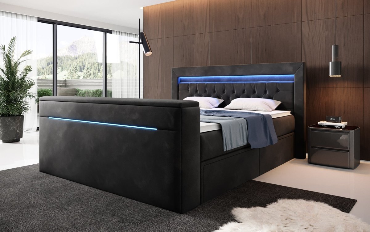 Boxspringbett Jupiter mit TV Lift, RGB und Stauraum - Luxusbetten24