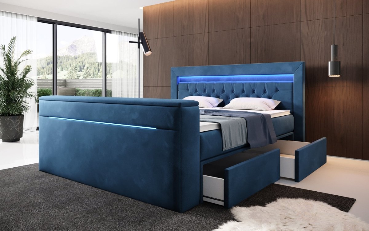 Boxspringbett Jupiter mit TV Lift, RGB und Stauraum - Luxusbetten24