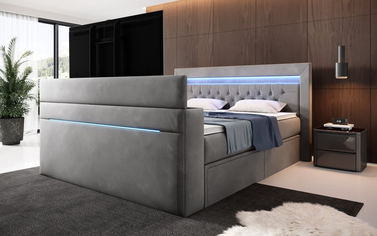 Boxspringbett Jupiter mit TV Lift, RGB und Stauraum - Luxusbetten24