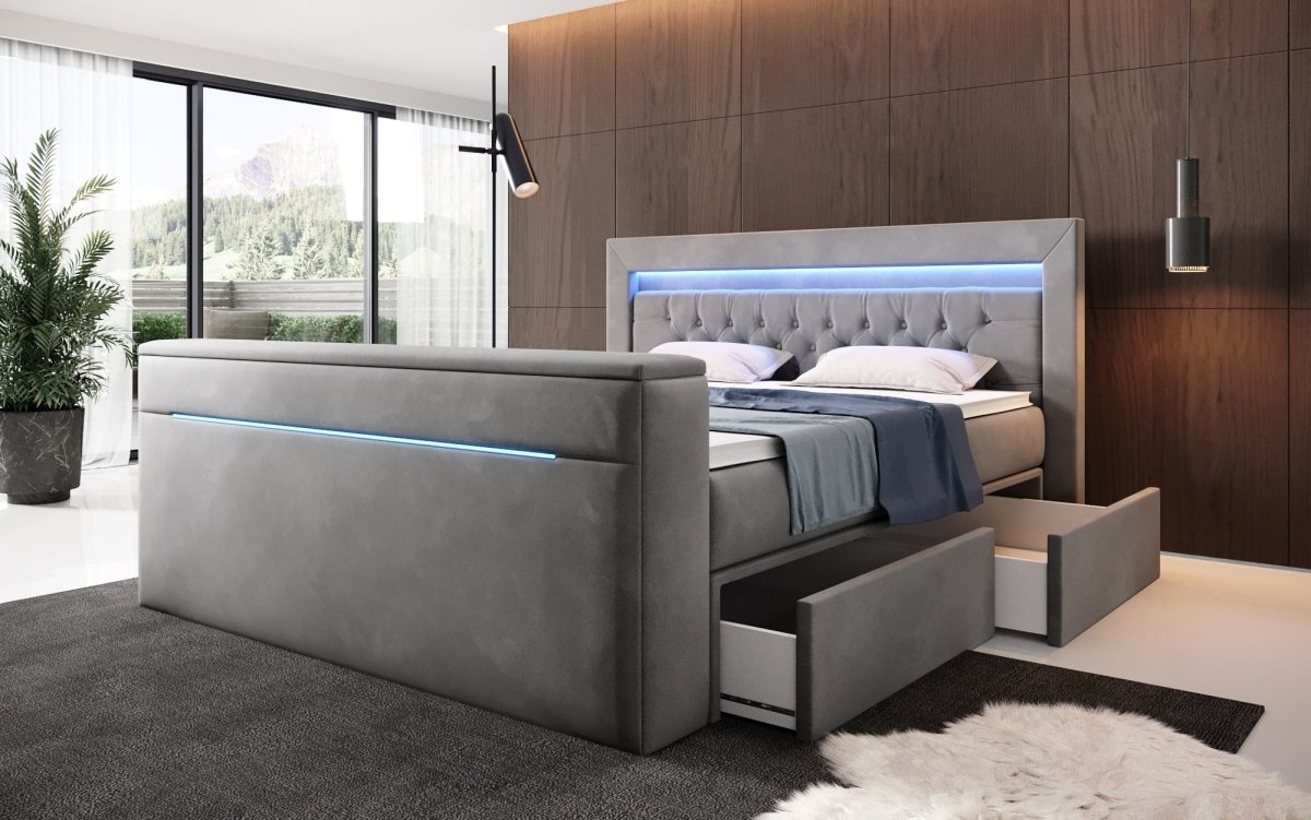 Boxspringbett Jupiter mit TV Lift, RGB und Stauraum - Luxusbetten24