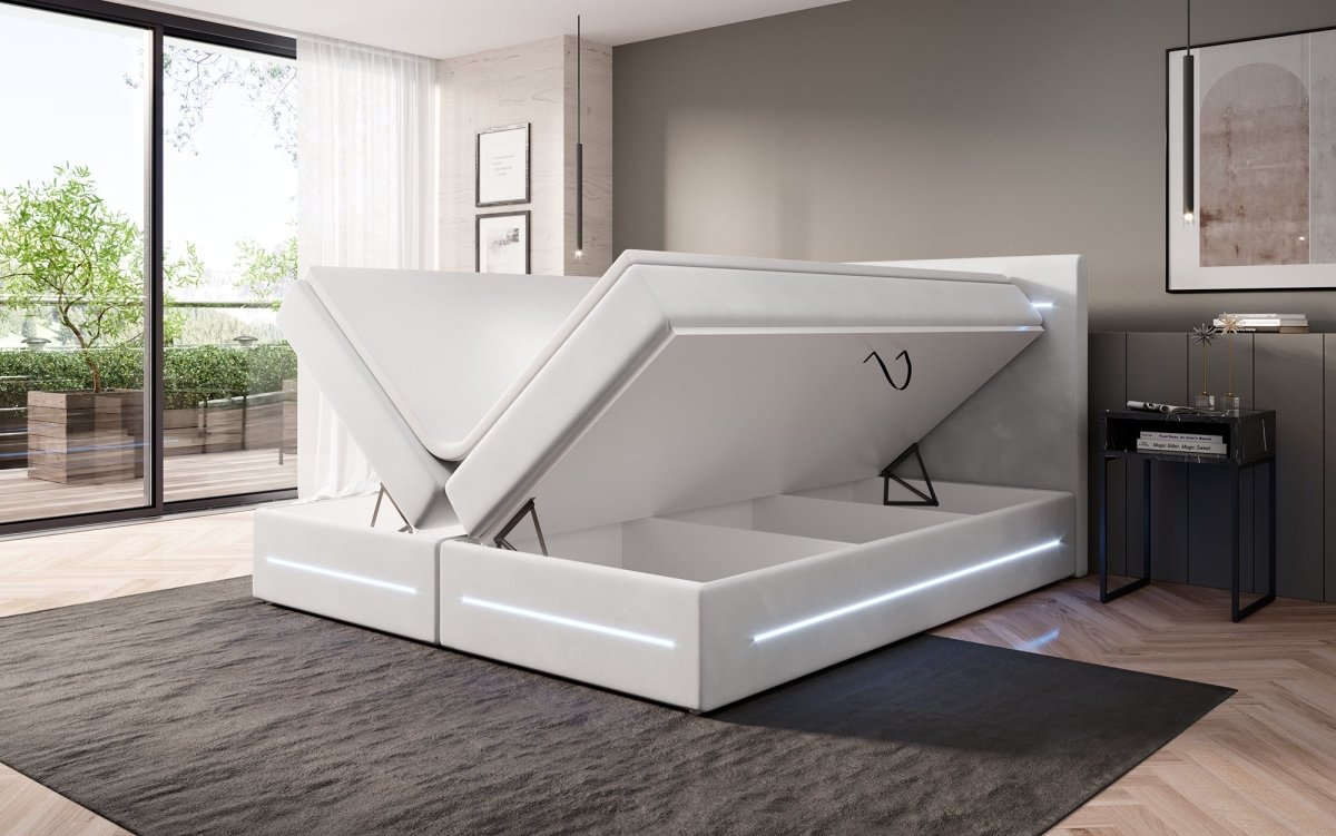 Boxspringbett Lara mit Stauraum und LED (Samt) - Luxusbetten24