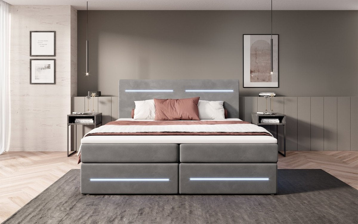 Boxspringbett Lara mit Stauraum und LED (Samt) - Luxusbetten24