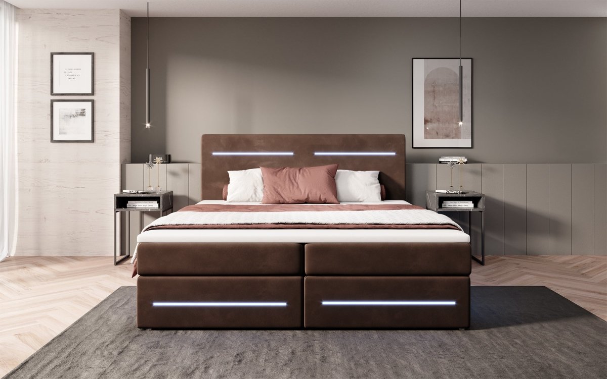 Boxspringbett Lara mit Stauraum und LED (Samt) - Luxusbetten24