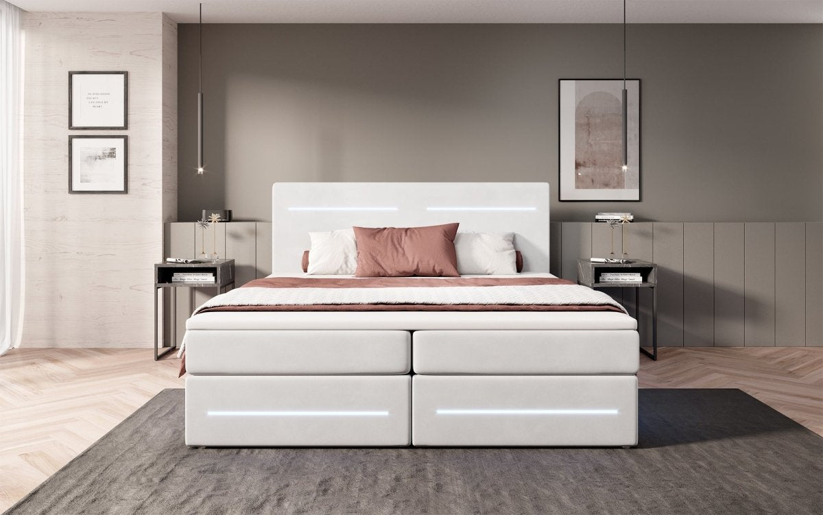 Boxspringbett Lara mit Stauraum und LED (Samt) - Luxusbetten24