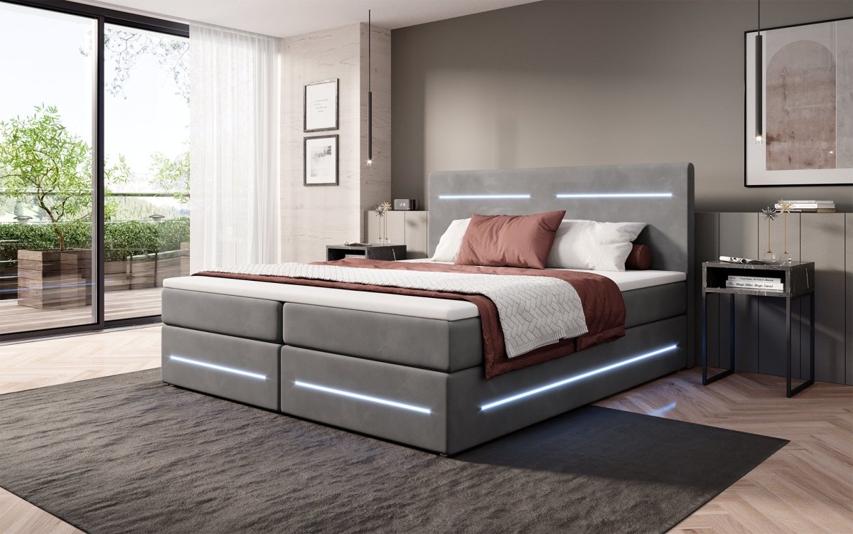 Boxspringbett Lara mit Stauraum und LED (Samt) - Luxusbetten24