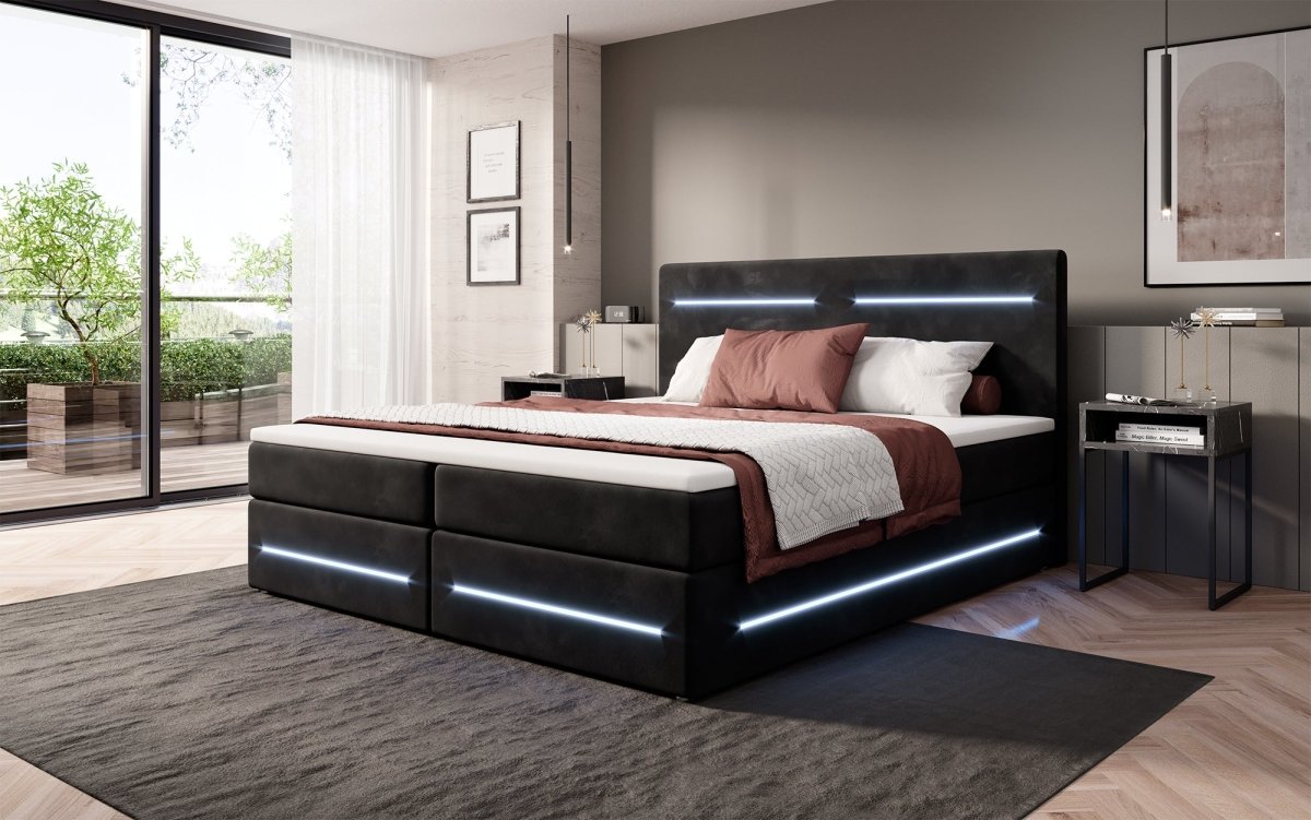 Boxspringbett Lara mit Stauraum und LED (Samt) - Luxusbetten24