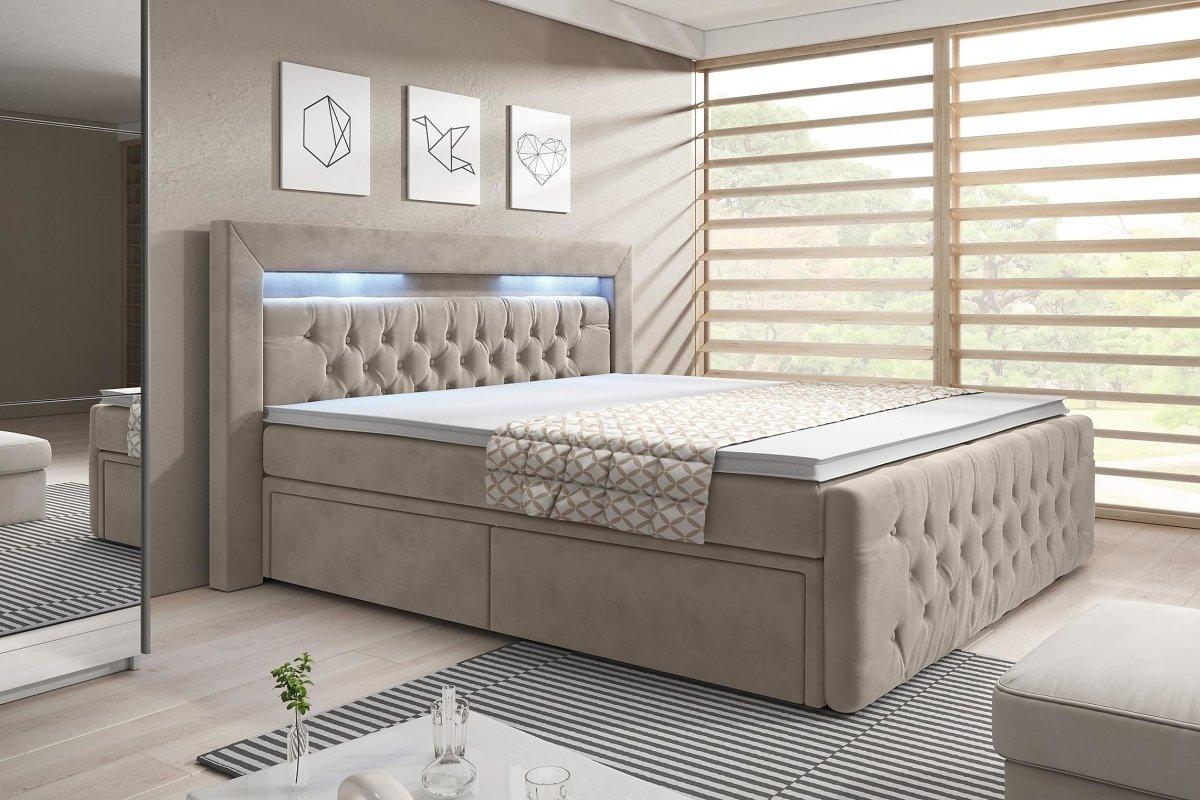 Boxspringbett Menzogna mit LED und Stauraum (2 Schubladen) - Luxusbetten24