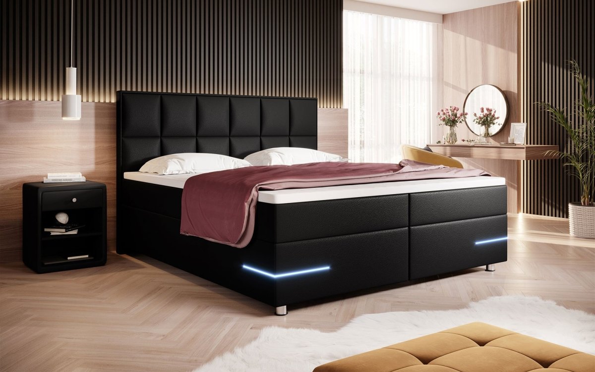 Boxspringbett Milano mit LED (Kunstleder) - Luxusbetten24