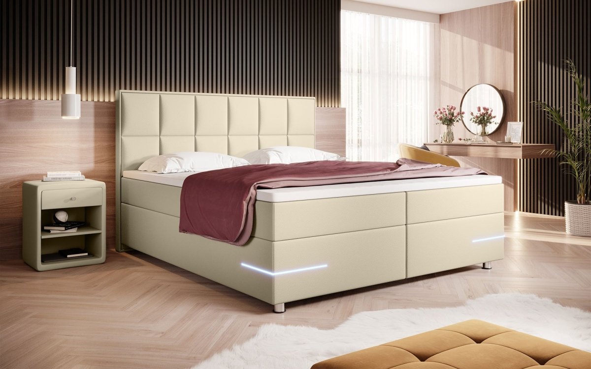 Boxspringbett Milano mit LED (Kunstleder) - Luxusbetten24