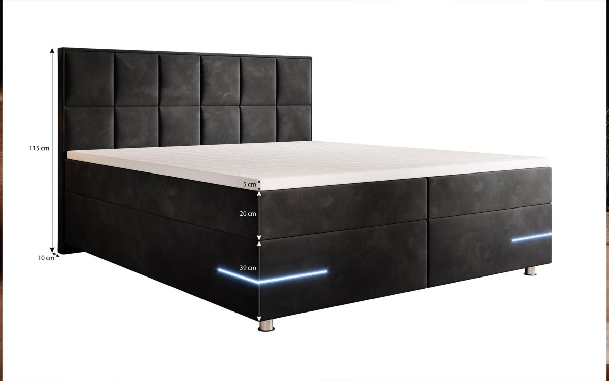 Boxspringbett Milano mit LED (Kunstleder) - Luxusbetten24