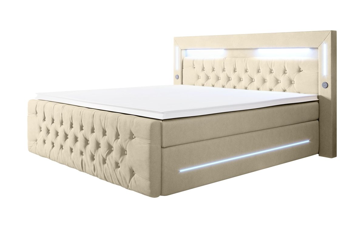 Boxspringbett Moonlight mit LED, USB und Stauraum - Luxusbetten24