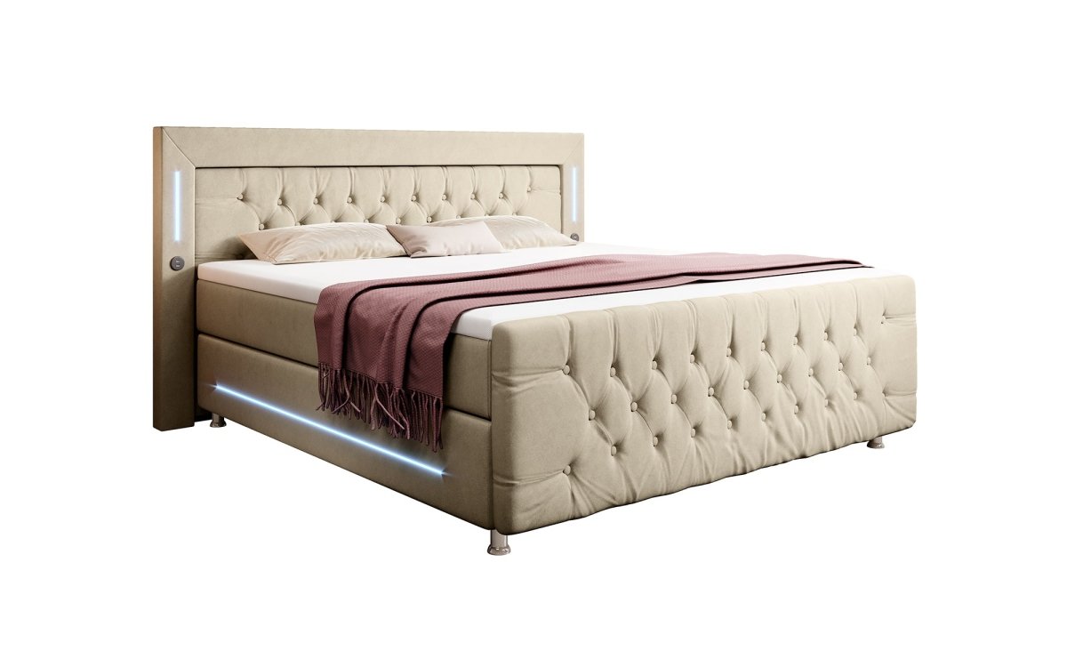 Boxspringbett Paradise mit LED, USB und Füßen - Luxusbetten24