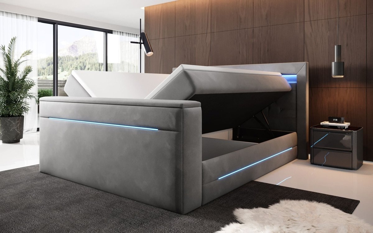 Boxspringbett Pluto mit TV Lift, RGB und Stauraum - Luxusbetten24