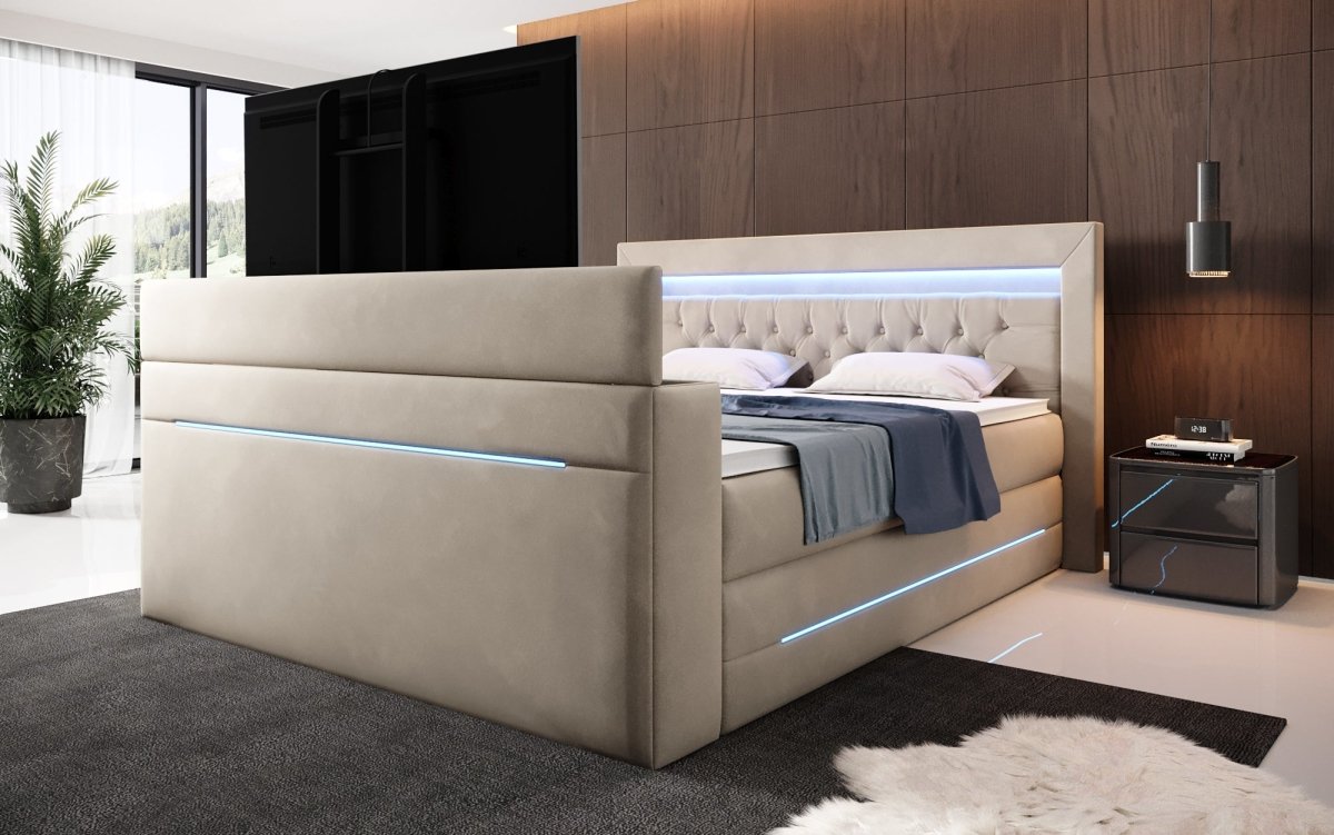 Boxspringbett Pluto mit TV Lift, RGB und Stauraum - Luxusbetten24