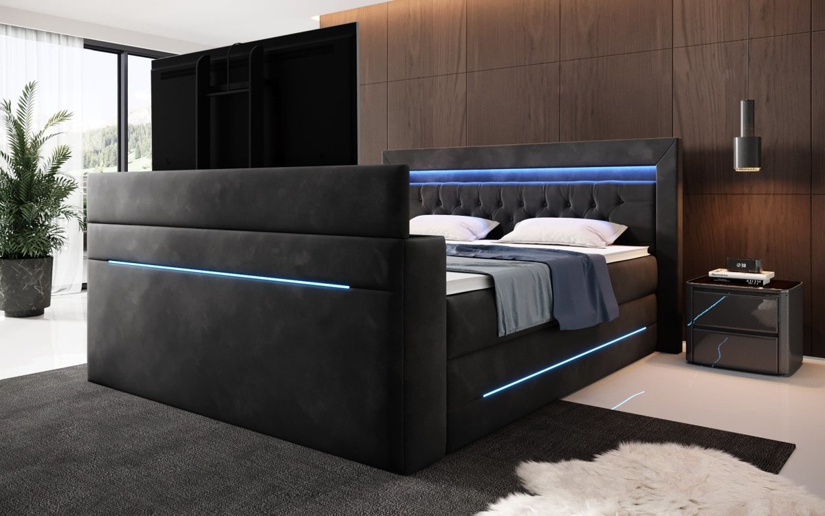 Boxspringbett Pluto mit TV Lift, RGB und Stauraum - Luxusbetten24