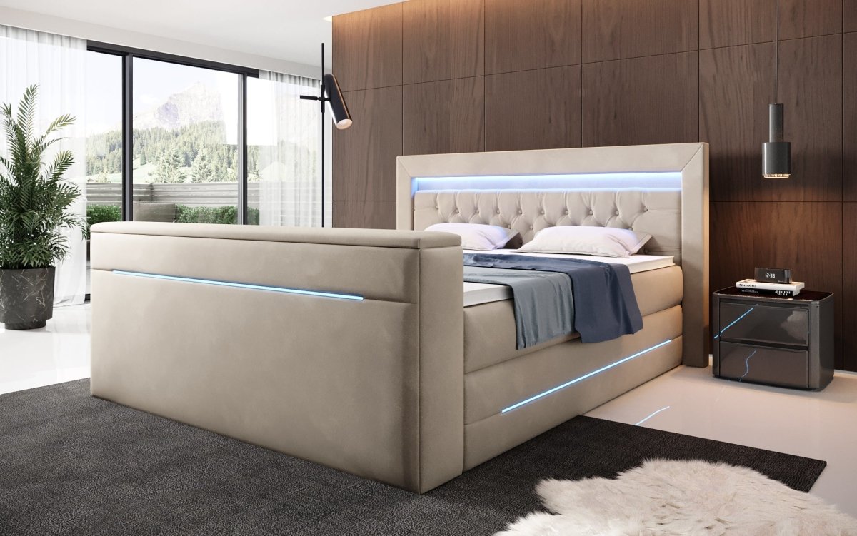 Boxspringbett Pluto mit TV Lift, RGB und Stauraum - Luxusbetten24