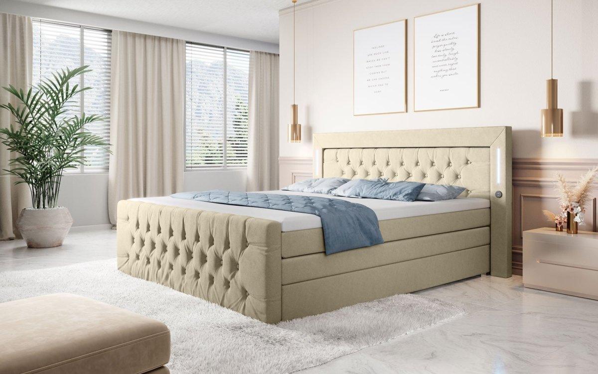 Boxspringbett Queen mit LED, USB und Stauraum - Luxusbetten24