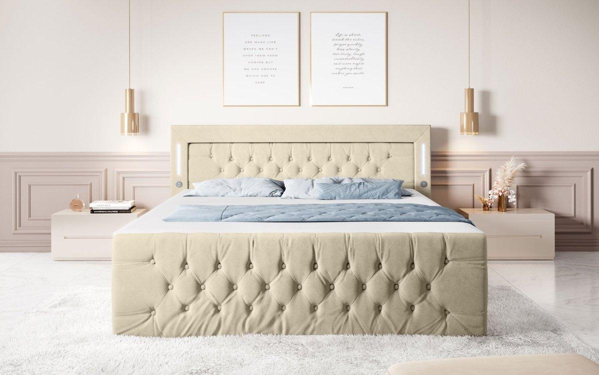 Boxspringbett Queen mit LED, USB und Stauraum - Luxusbetten24