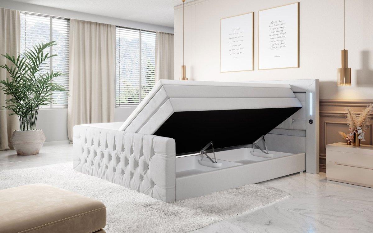 Boxspringbett Queen mit LED, USB und Stauraum - Luxusbetten24