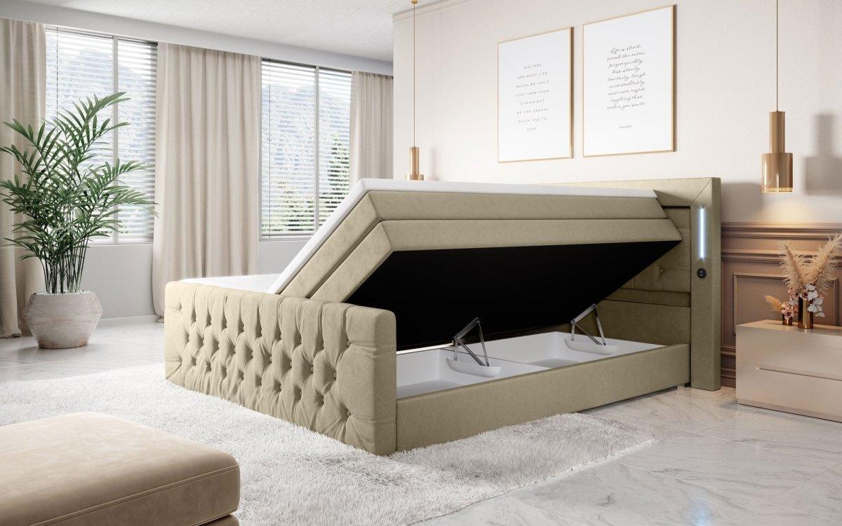 Boxspringbett Queen mit LED, USB und Stauraum - Luxusbetten24