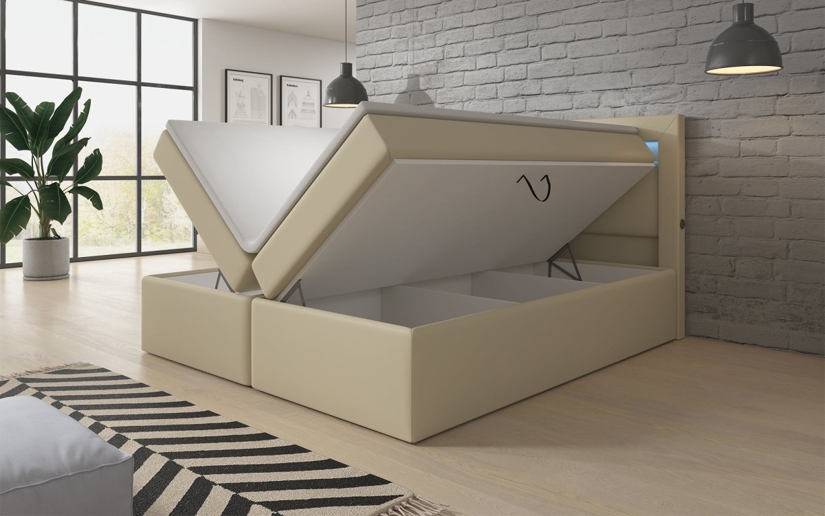 Boxspringbett Reposito mit LED, USB und Stauraum - Luxusbetten24