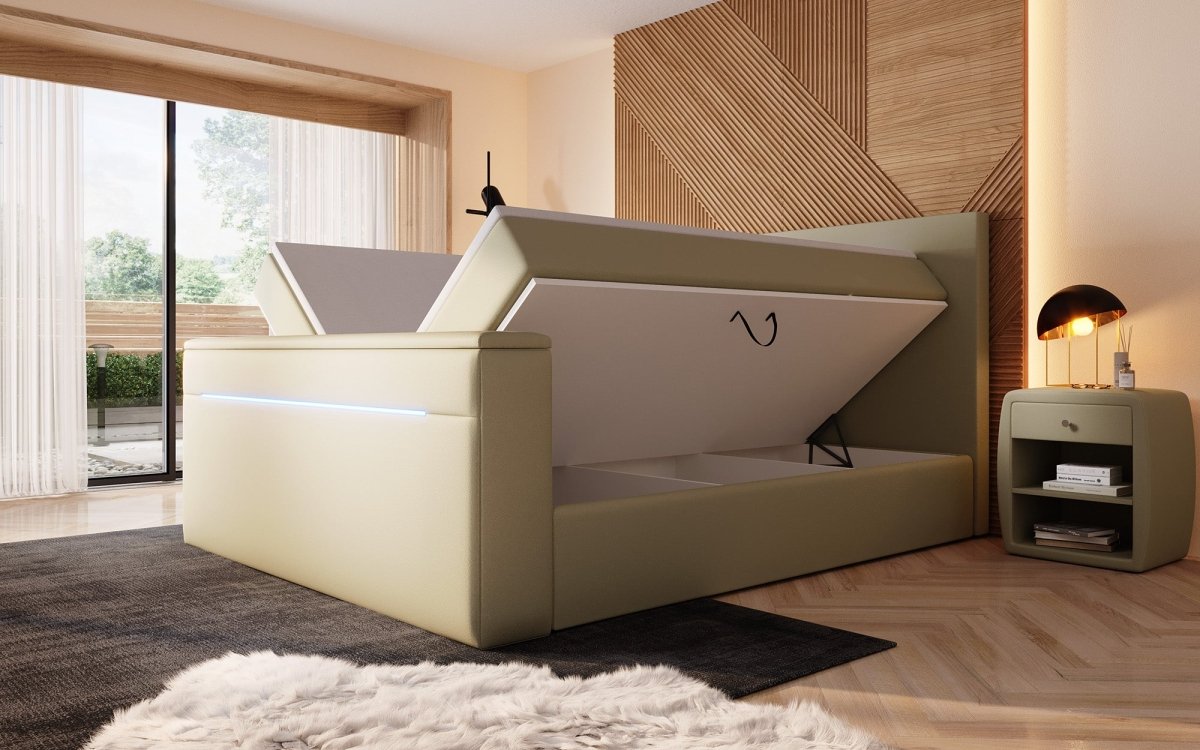 Boxspringbett Sejour mit TV Lift, RGB und Stauraum - Luxusbetten24