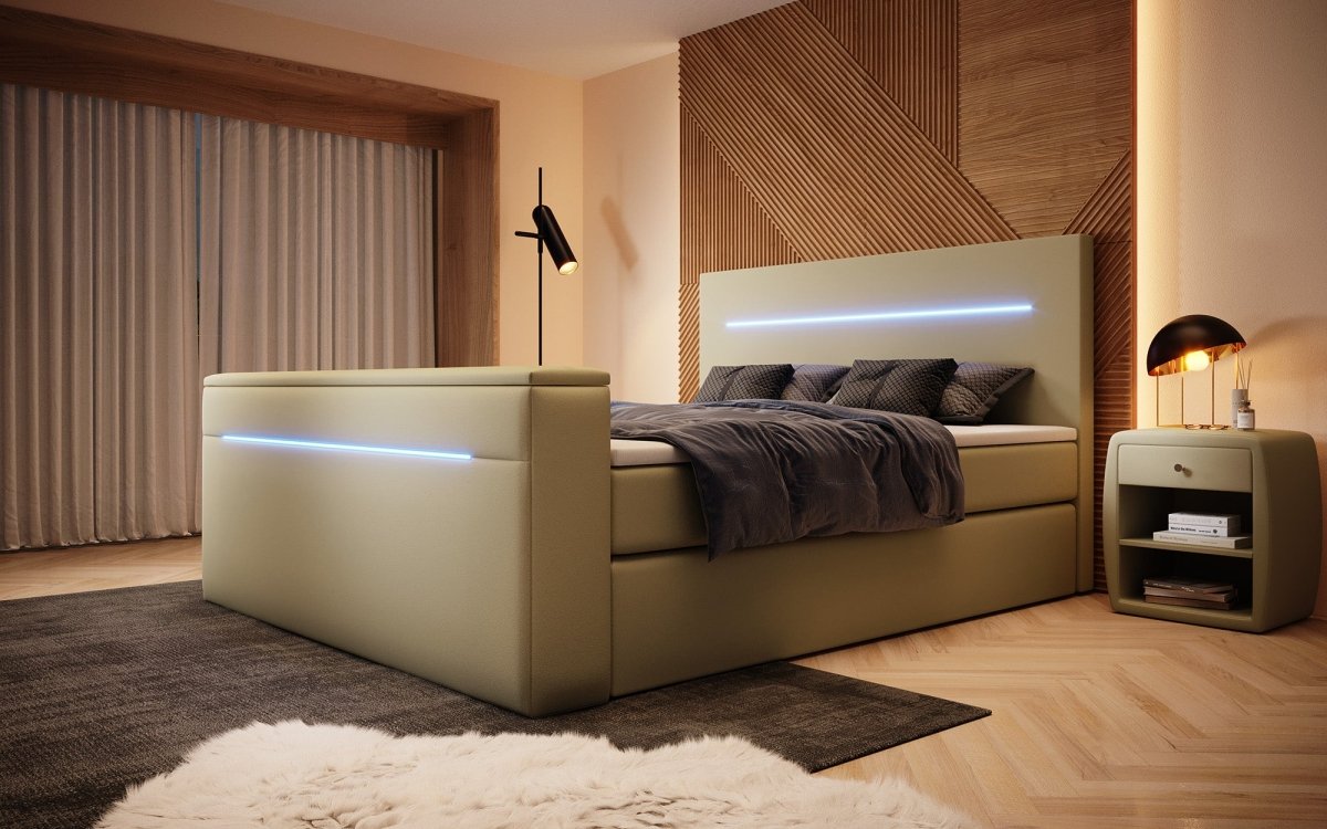 Boxspringbett Sejour mit TV Lift, RGB und Stauraum - Luxusbetten24