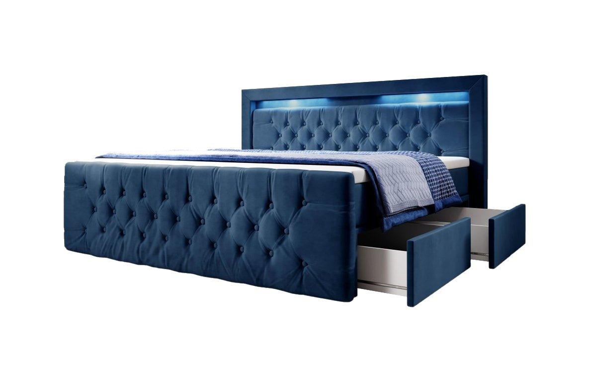 Boxspringbett Sera mit LED und Stauraum (4 Schubladen) - Luxusbetten24