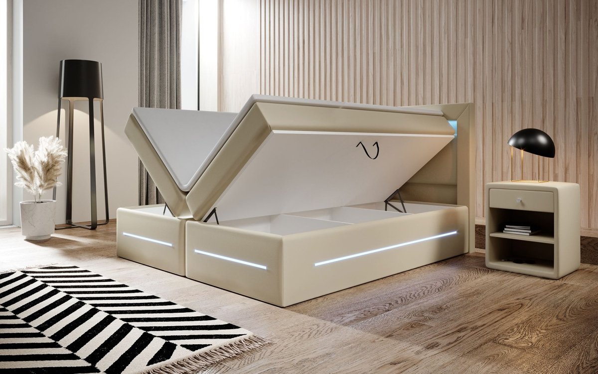 Boxspringbett Sevilla mit LED und Stauraum - Luxusbetten24