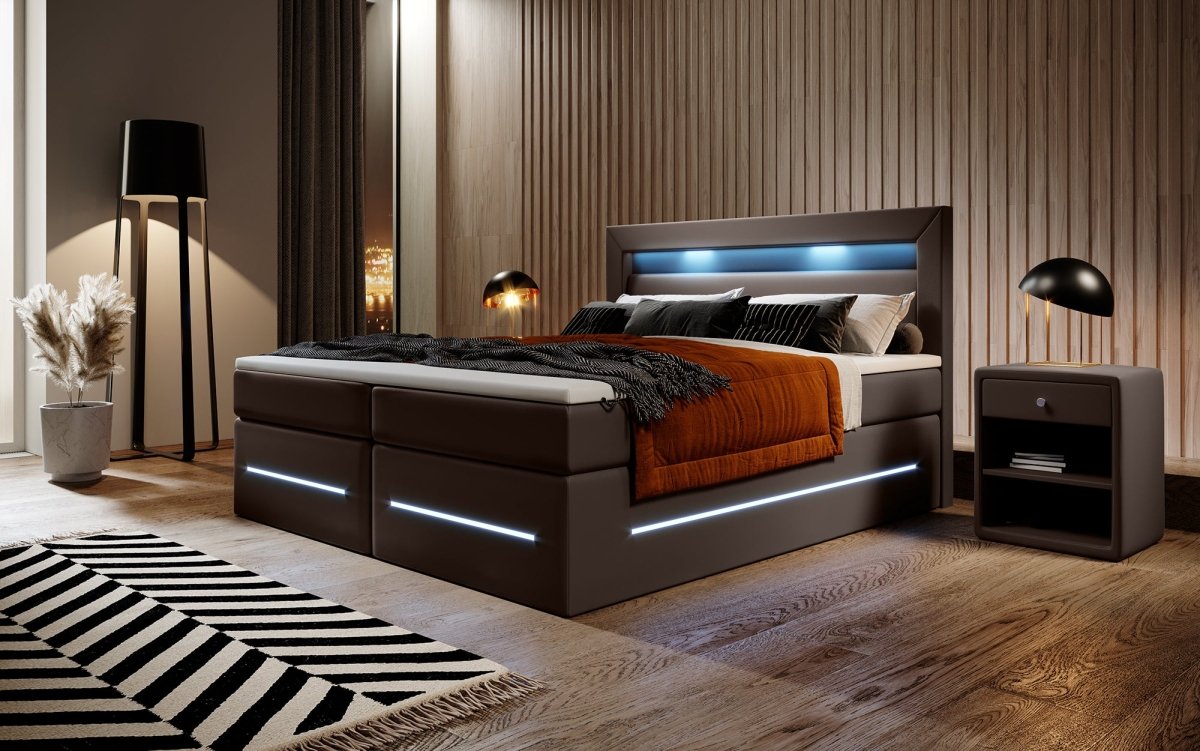 Boxspringbett Sevilla mit LED und Stauraum - Luxusbetten24