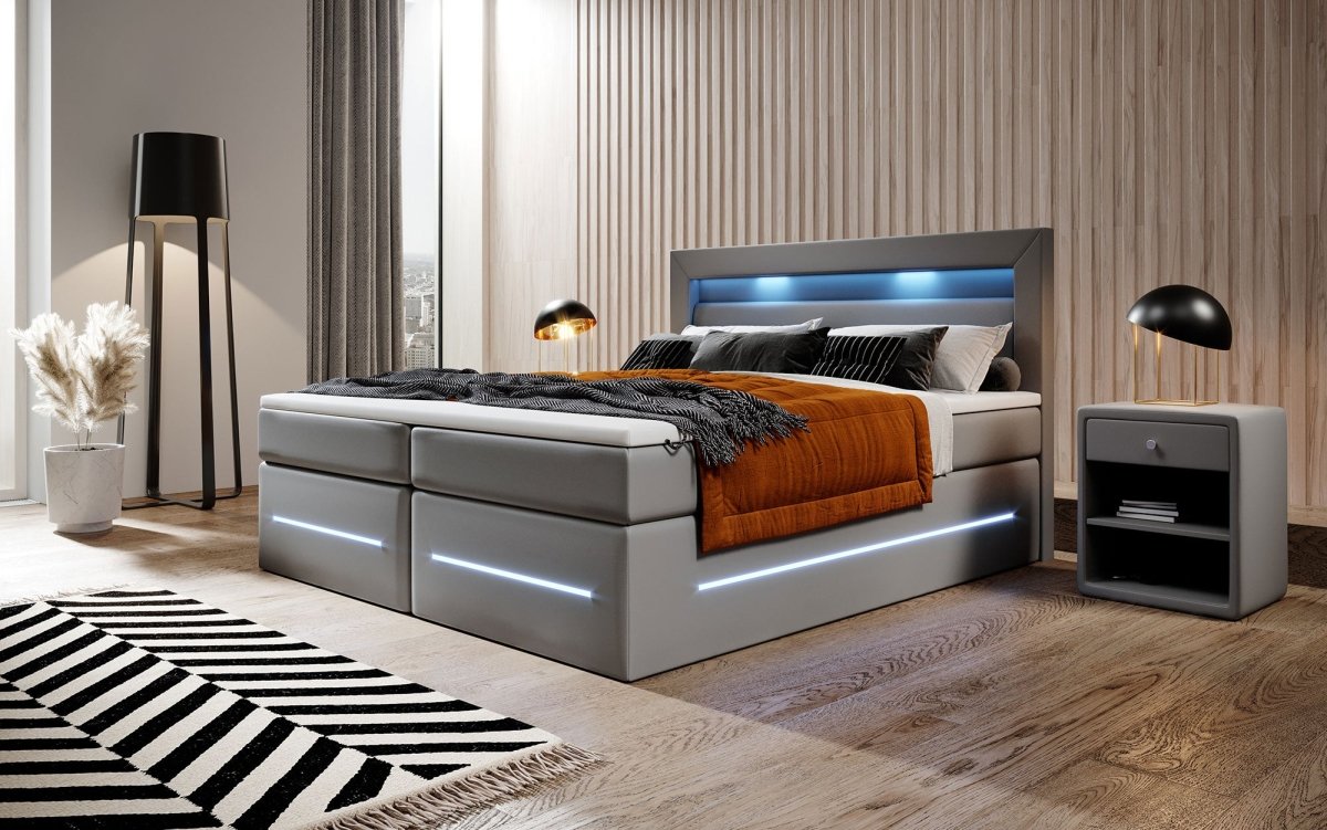 Boxspringbett Sevilla mit LED und Stauraum - Luxusbetten24