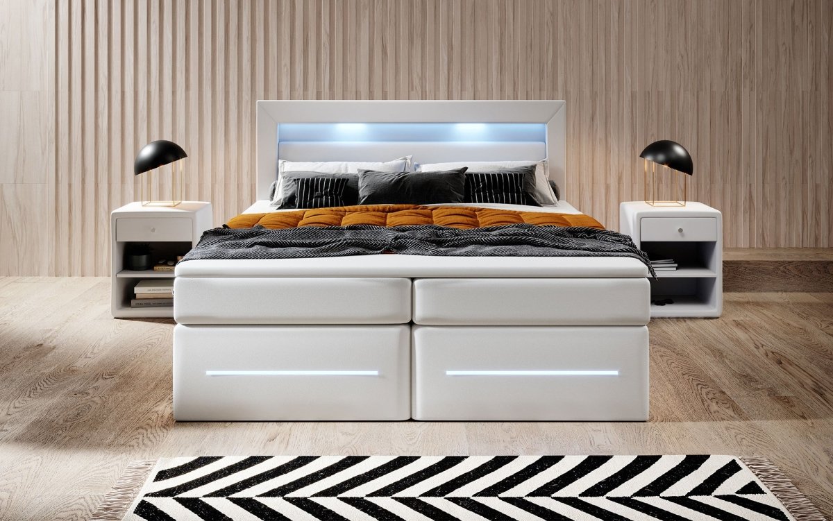 Boxspringbett Sevilla mit LED und Stauraum - Luxusbetten24