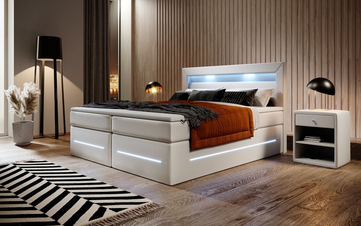 Boxspringbett Sevilla mit LED und Stauraum - Luxusbetten24