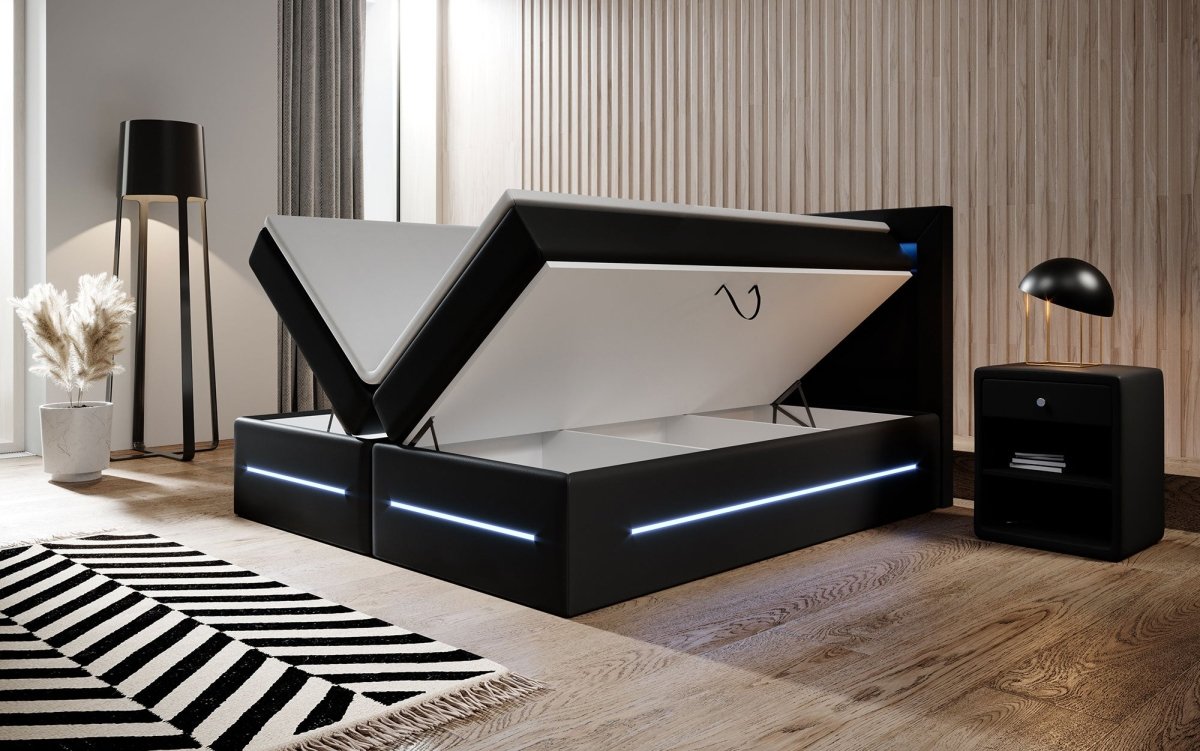 Boxspringbett Sevilla mit LED und Stauraum - Luxusbetten24