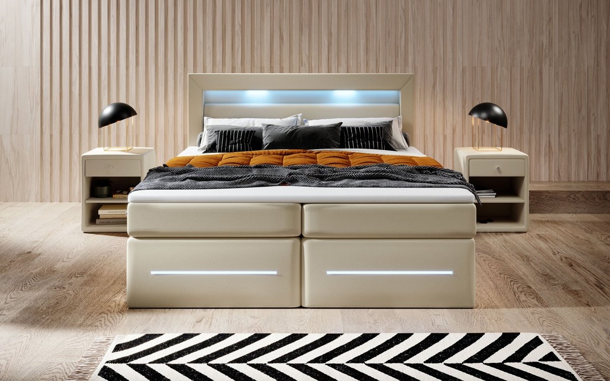 Boxspringbett Sevilla mit LED und Stauraum - Luxusbetten24