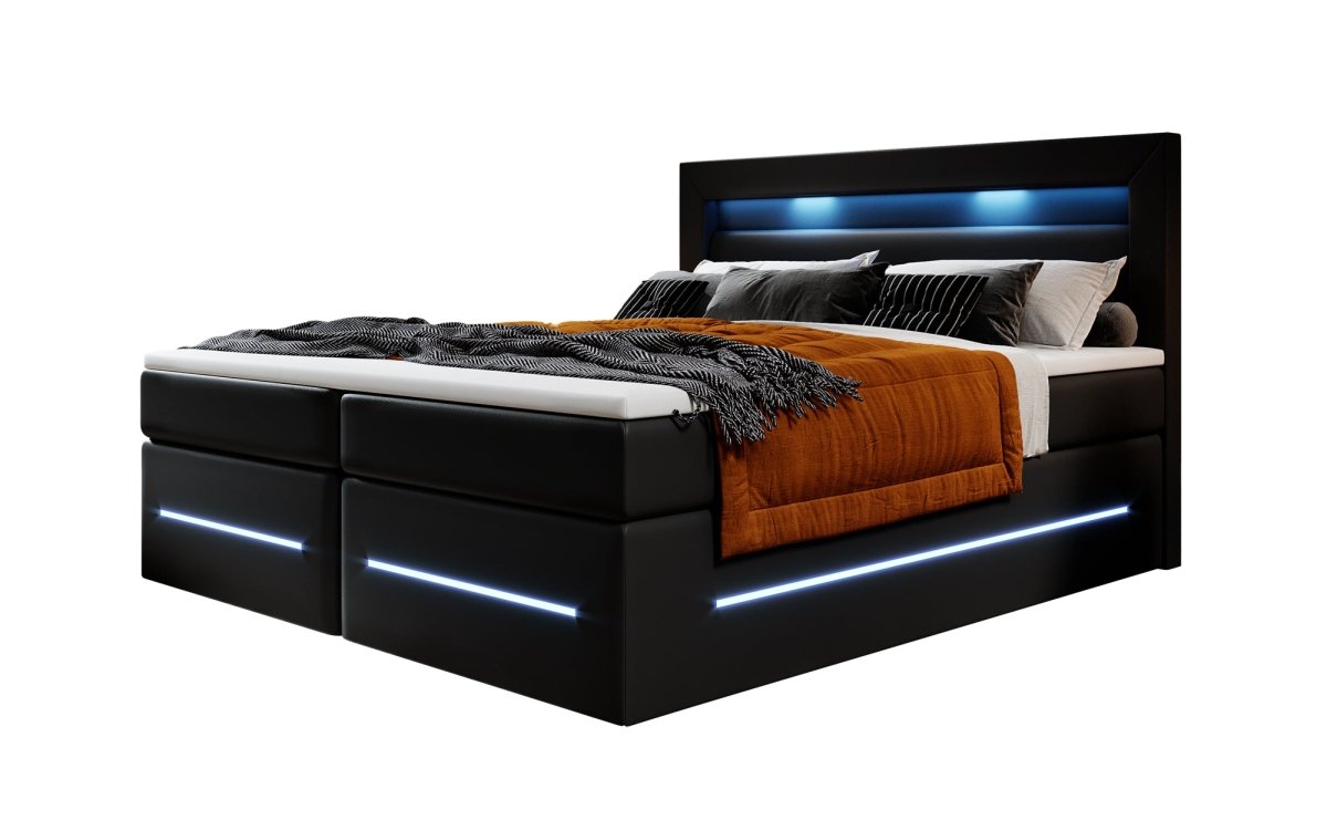 Boxspringbett Sevilla mit LED und Stauraum - Luxusbetten24