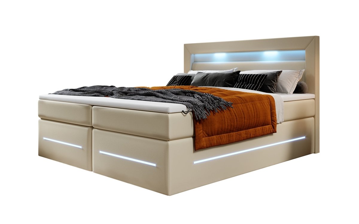 Boxspringbett Sevilla mit LED und Stauraum - Luxusbetten24