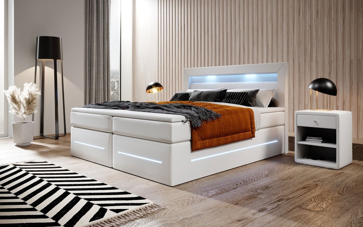 Boxspringbett Sevilla mit LED und Stauraum - Luxusbetten24