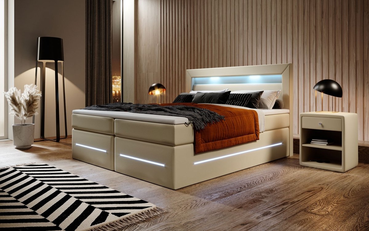 Boxspringbett Sevilla mit LED und Stauraum - Luxusbetten24