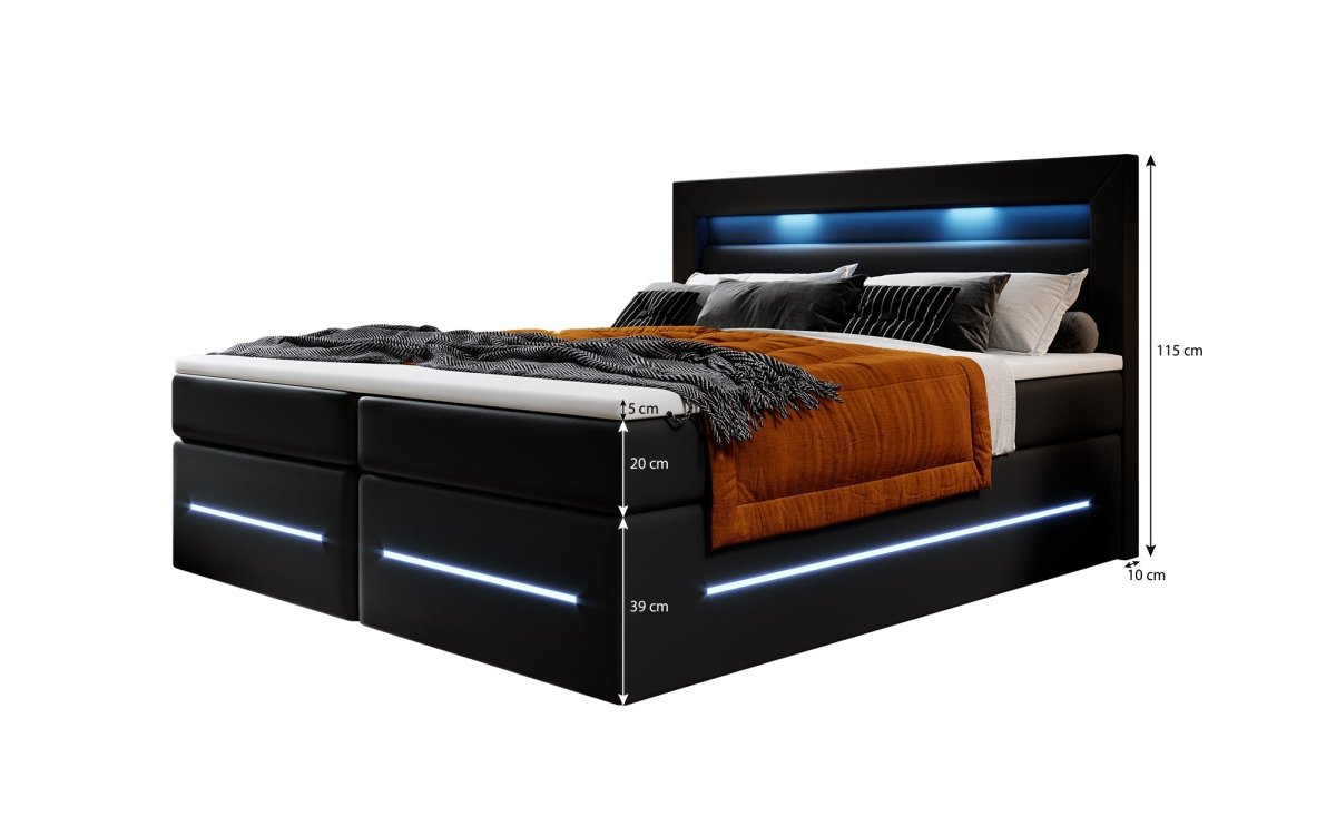 Boxspringbett Sevilla mit LED und Stauraum - Luxusbetten24