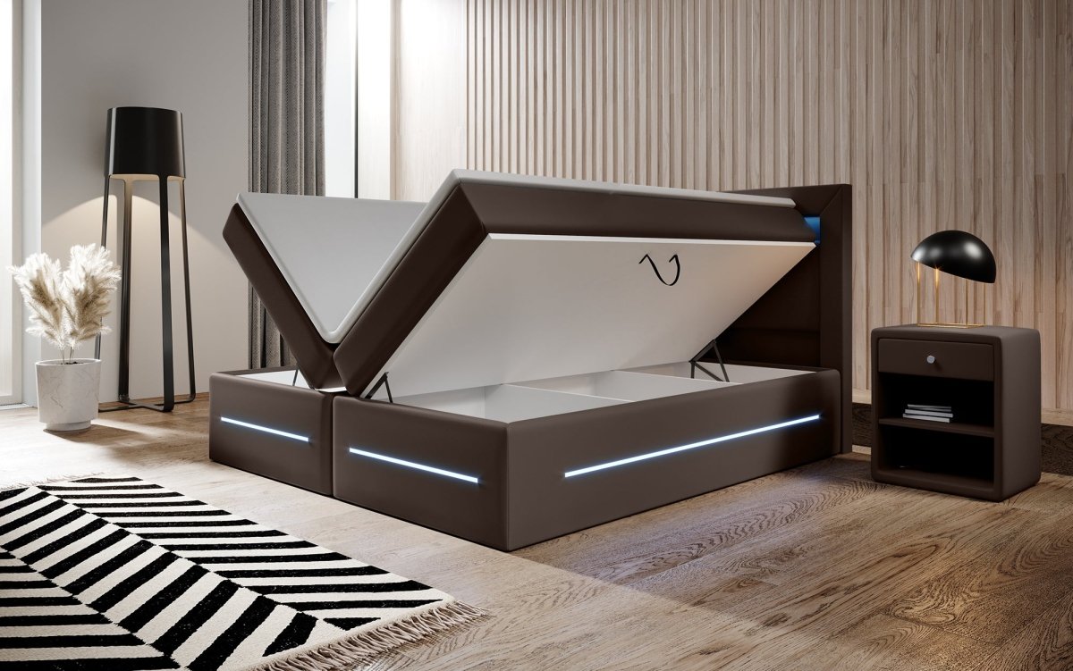 Boxspringbett Sevilla mit LED und Stauraum - Luxusbetten24