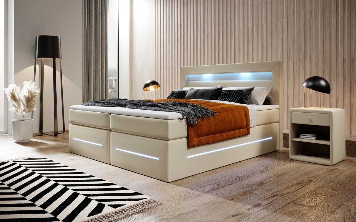 Boxspringbett Sevilla mit LED und Stauraum - Luxusbetten24